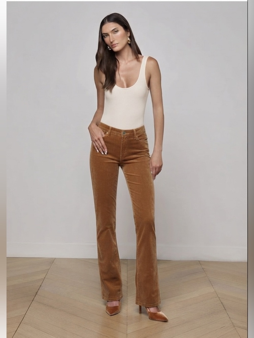 L’AGENCE Stevie High Rise Stretch Velvet Jeans | Dark Cappuccino | Size 24